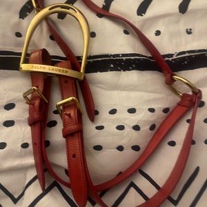 Ralph Lauren Stirrup Belt Equestrian Riding Leather Gold Double Womens